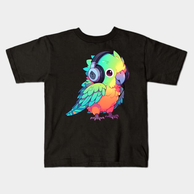 Parrot Headphones Kids T-Shirt by pako-valor